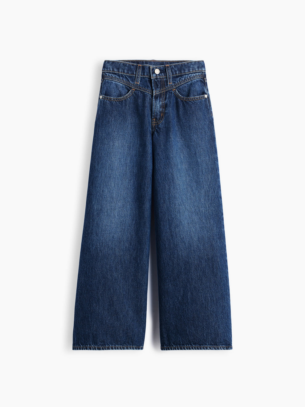 Gap Kids Low Rise Front Yoke Baggy Jeans in Dark wash, product-only front view