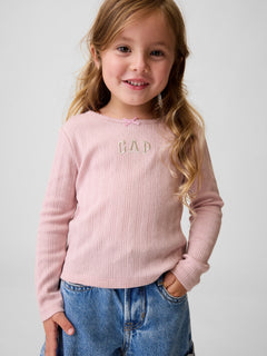 Gap Baby & Toddler Arch Logo Pointelle T-Shirt in pink, front view on a child model