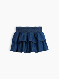 Gap Kids Denim Smocked Mini Skort in Dark wash, product-only front view
