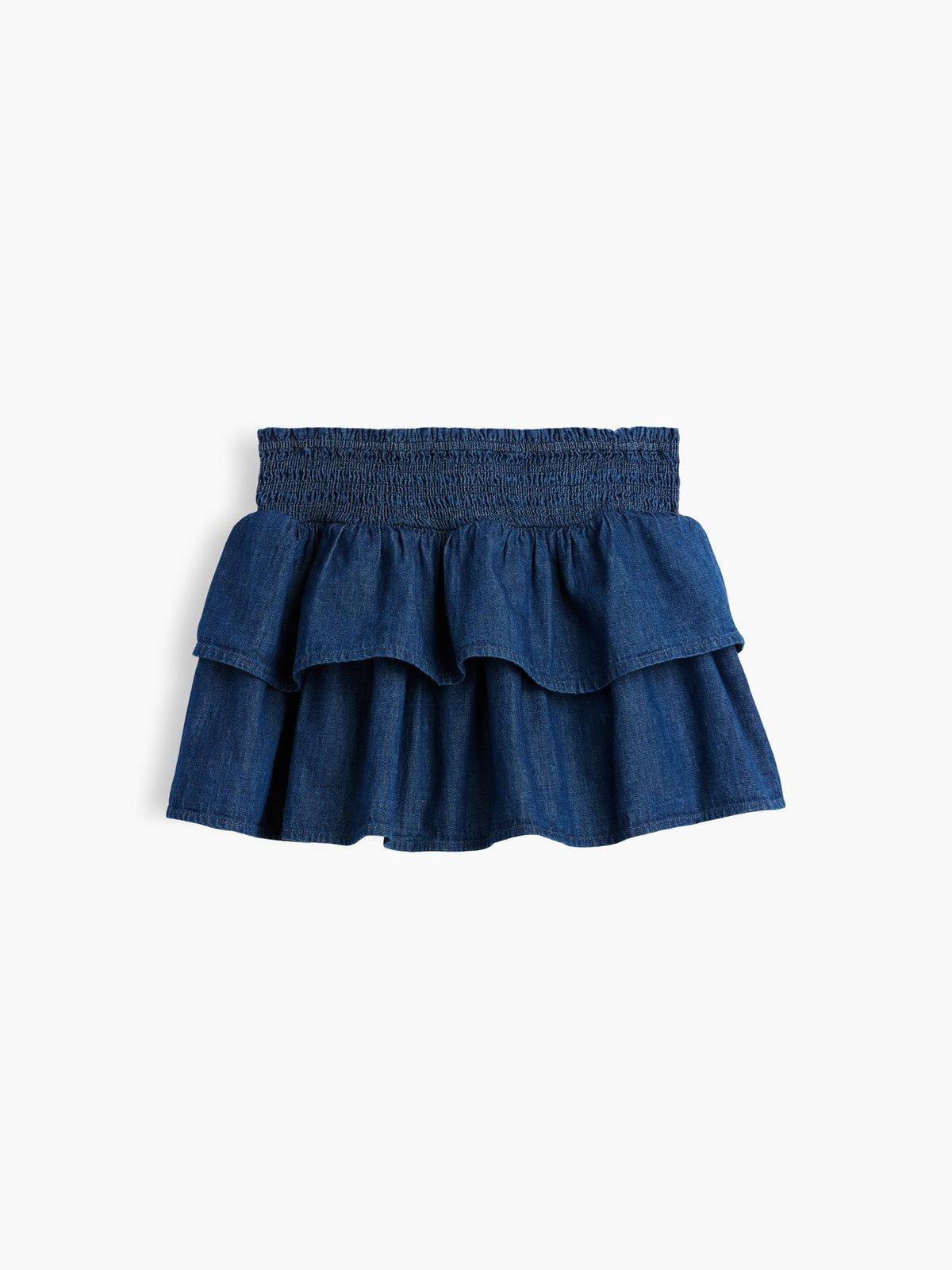 Gap Kids Denim Smocked Mini Skort in Dark wash, product-only front view