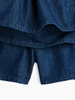 Gap Kids Denim Smocked Mini Skort in Dark wash, attached shorts detail
