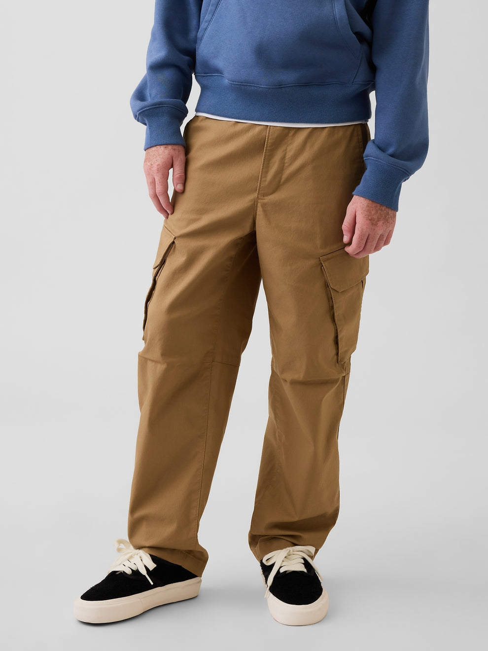 Gap Kids Quick-Dry Easy Cargo Pants in Mission tan, front view on a child model
