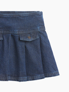 Gap Kids Denim Pleated Mini Skirt in Medium wash, pleats and flap pocket detail