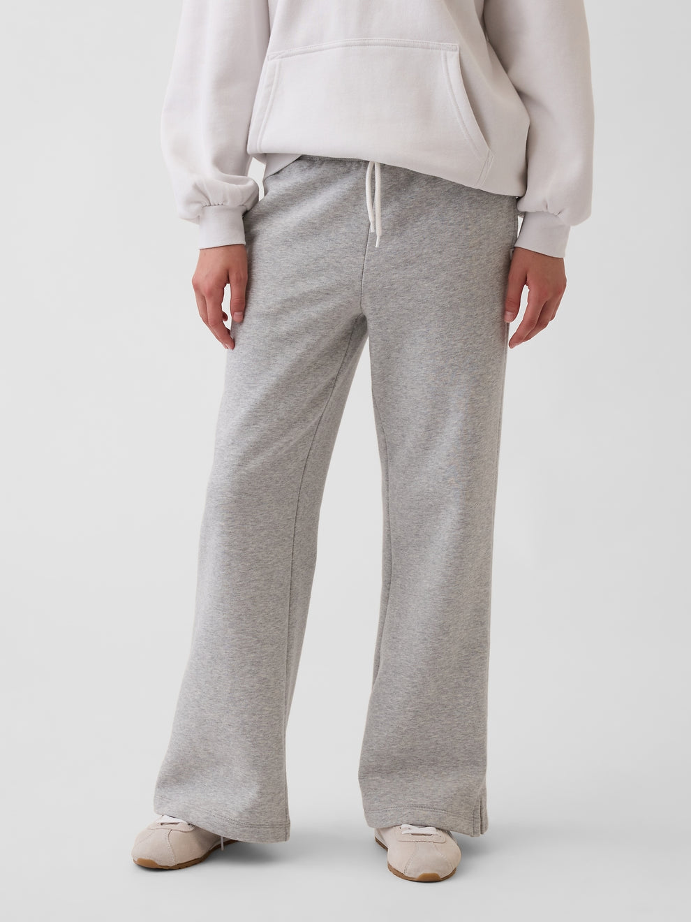Gap Kids VintageSoft Relaxed Flare Sweatpants in Grey, front view on a child model