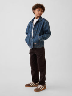 Gap Kids Double-Knee Quick-Dry Pants in Terra brown, full-length view on a child model
