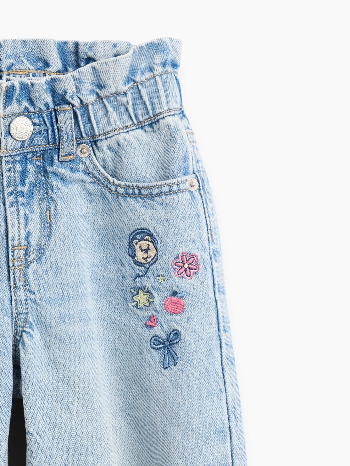 Gap Baby & Toddler Embroidered Horseshoe Jeans in Light wash embroidered, front pocket and flower embroidery detail