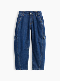 Gap Kids High Rise Barrel Cargo Jeans in Dark wash, product-only front view