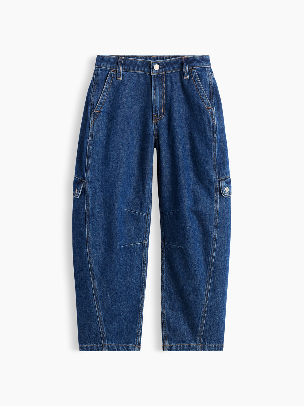 Gap Kids High Rise Barrel Cargo Jeans in Dark wash, product-only front view