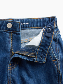 Gap Kids High Rise Barrel Cargo Jeans in Dark wash, button and zip detail