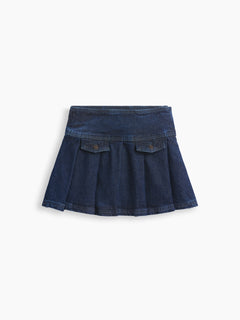 Gap Kids Denim Pleated Mini Skirt in Medium wash, product-only front view