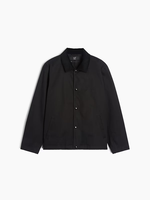 Gap × A.P.C. Coated Canvas Coach Jacket in Black - flat front view
