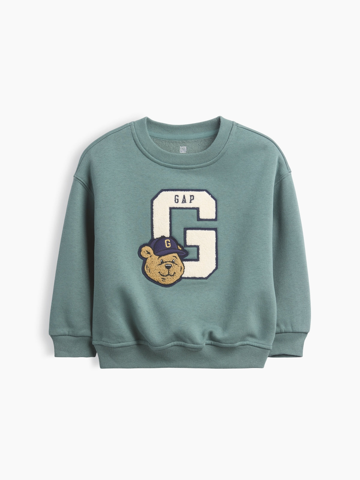 Gap Baby & Toddler VintageSoft Varsity Logo Sweatshirt in district green, product-only front view