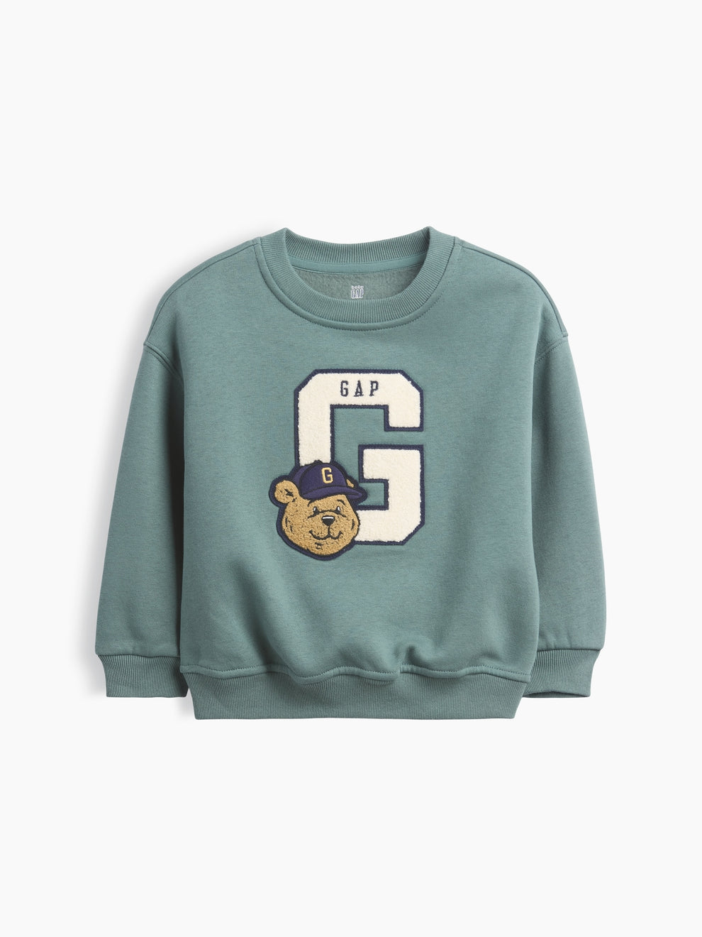 Gap Baby & Toddler VintageSoft Varsity Logo Sweatshirt in district green, product-only front view