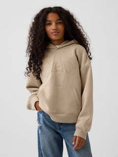 Gap Kids VintageSoft Relaxed Logo Hoodie in Bedrock, front view on a child model