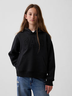 Gap Kids VintageSoft Relaxed Logo Hoodie in Moonless night, front view on a child model