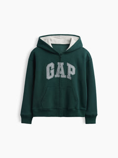 Gap Kids VintageSoft Logo Zip Hoodie in Deep hunter, product-only front view