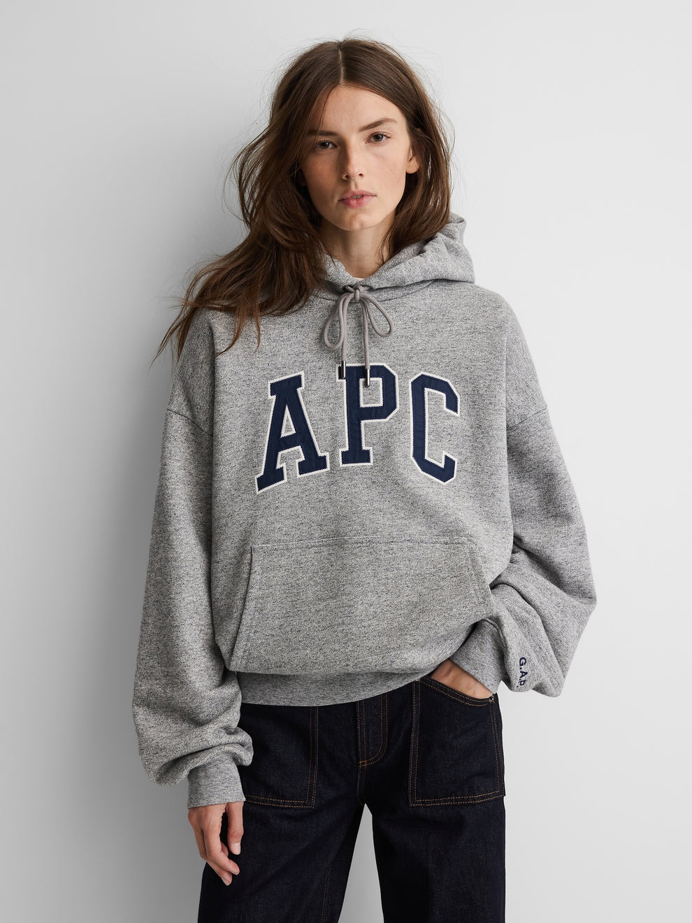 Gap × A.P.C. Extra Heavyweight Logo Hoodie in Heather Grey - alternate view 3