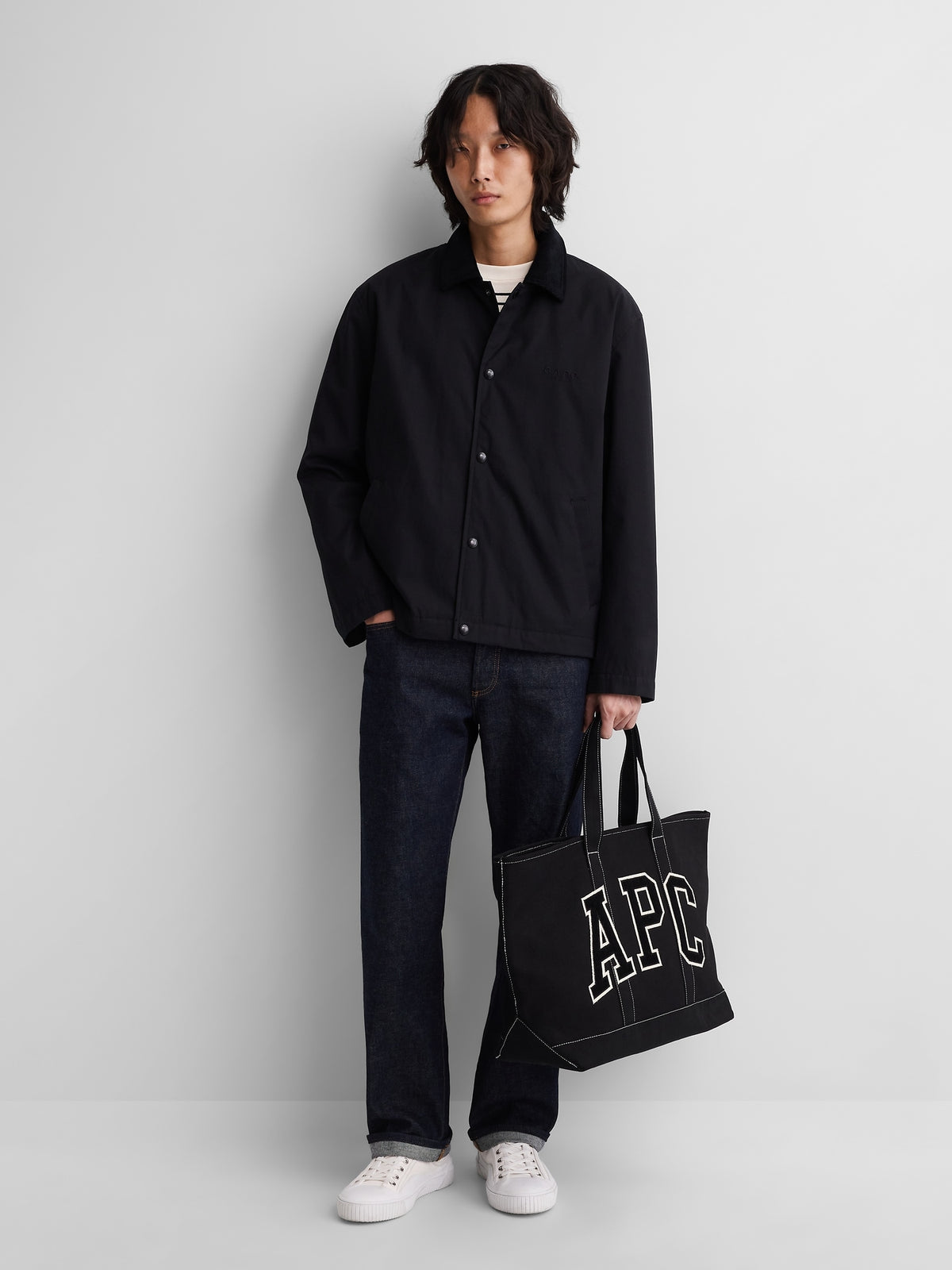 Gap × A.P.C. Coated Canvas Coaches Jacket in Black - alternate view 1
