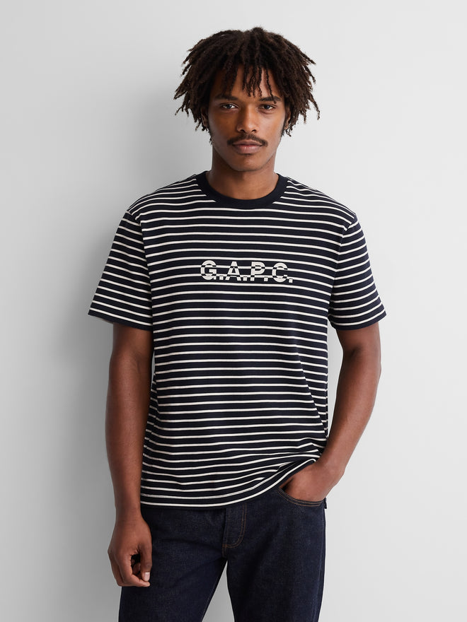 Gap × A.P.C. Logo Stripe T-Shirt in Blue/White Stripe