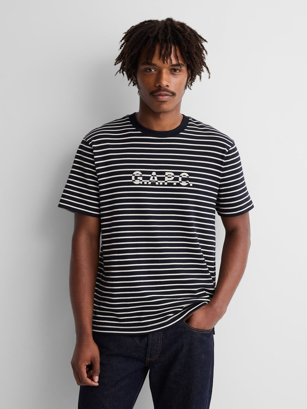 Gap × A.P.C. Logo Stripe T-Shirt in Blue/White Stripe