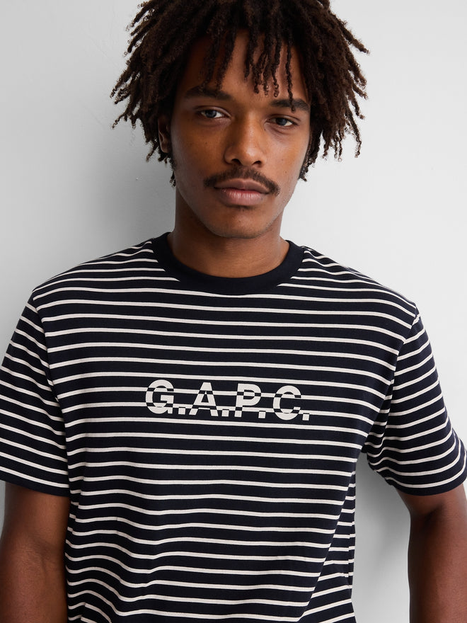 Gap × A.P.C. Logo Stripe T-Shirt in Blue/White Stripe, logo detail