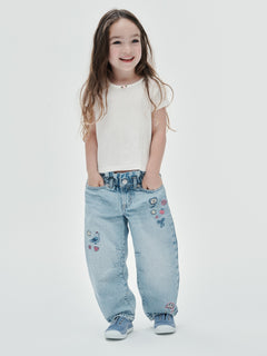 Gap Baby & Toddler Embroidered Horseshoe Jeans in Light wash embroidered, full-length view on a child model