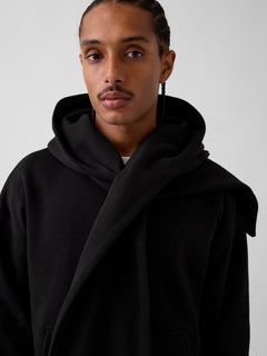 Black VintageSoft oversized scarf hoodie, close-up of the scarf and hood