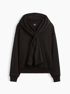 Black VintageSoft oversized scarf hoodie, flat product view with scarf tied