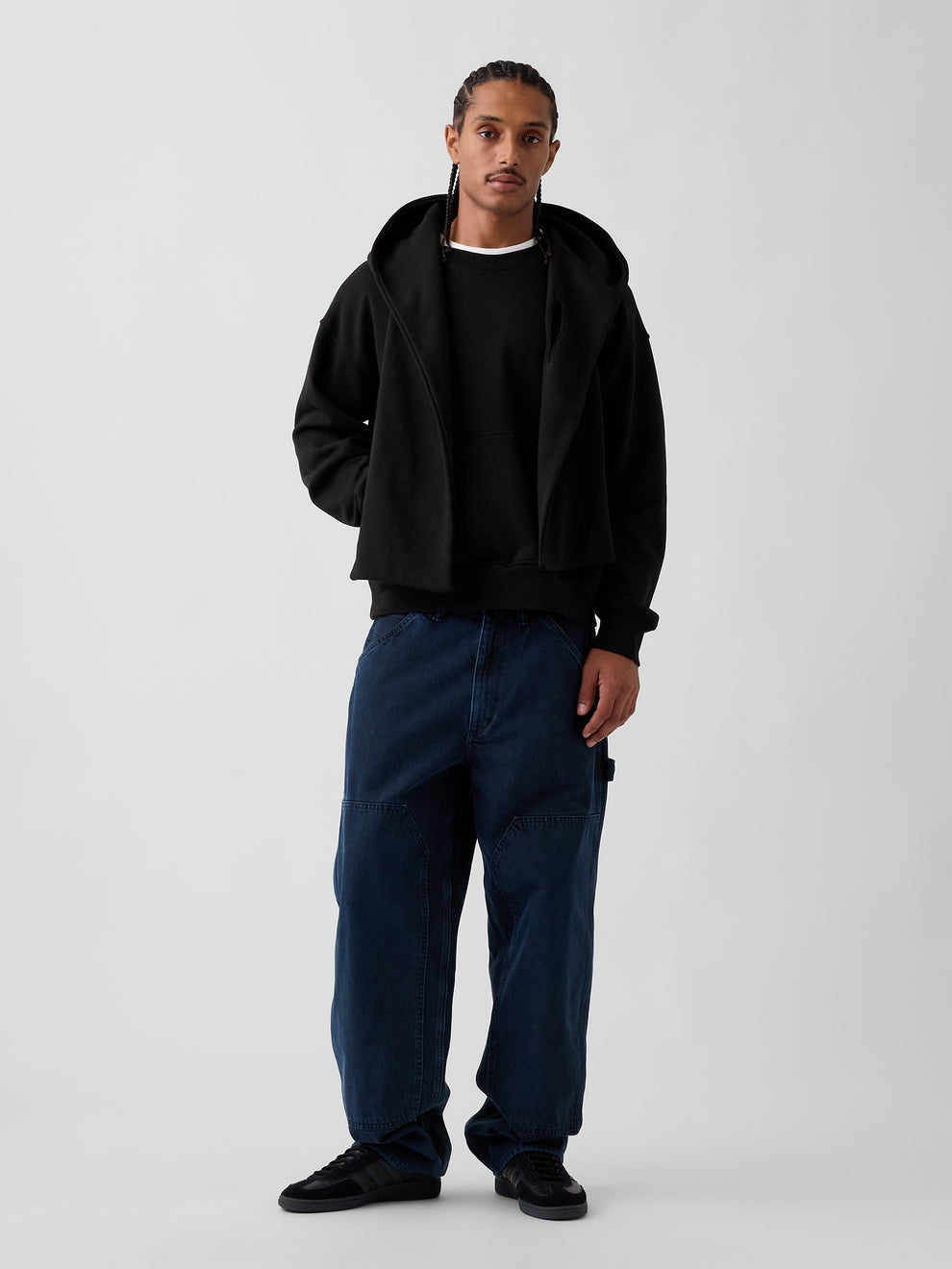 Black VintageSoft oversized scarf hoodie, full-length front view