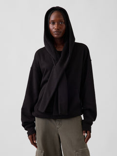 Black VintageSoft oversized scarf hoodie worn with the hood up