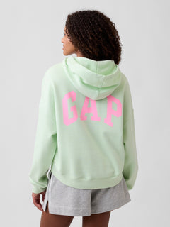 Relaxed Gap Mini-Logo Cropped Hoodie in Pod green, back view on a model