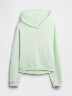 Relaxed Gap Mini-Logo Cropped Hoodie in Pod green, product-only front view