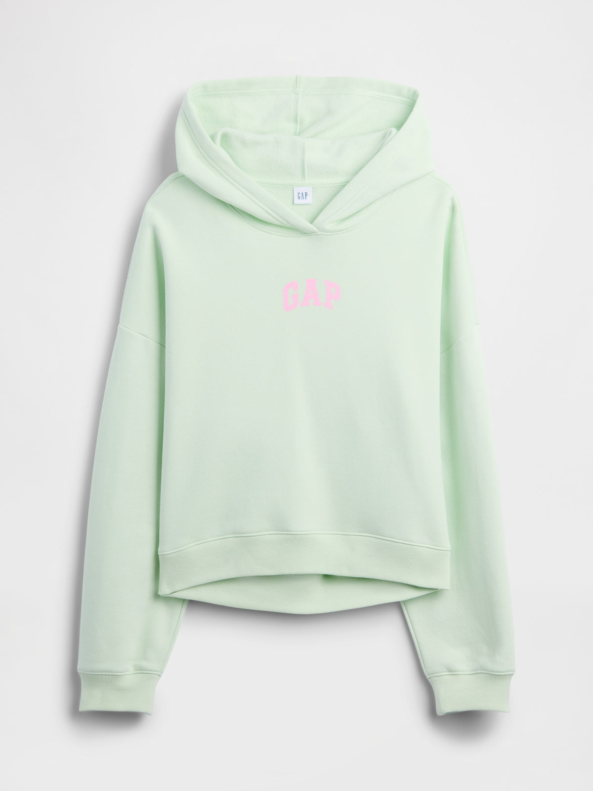 Relaxed Gap Mini-Logo Cropped Hoodie in Pod green, product-only front view