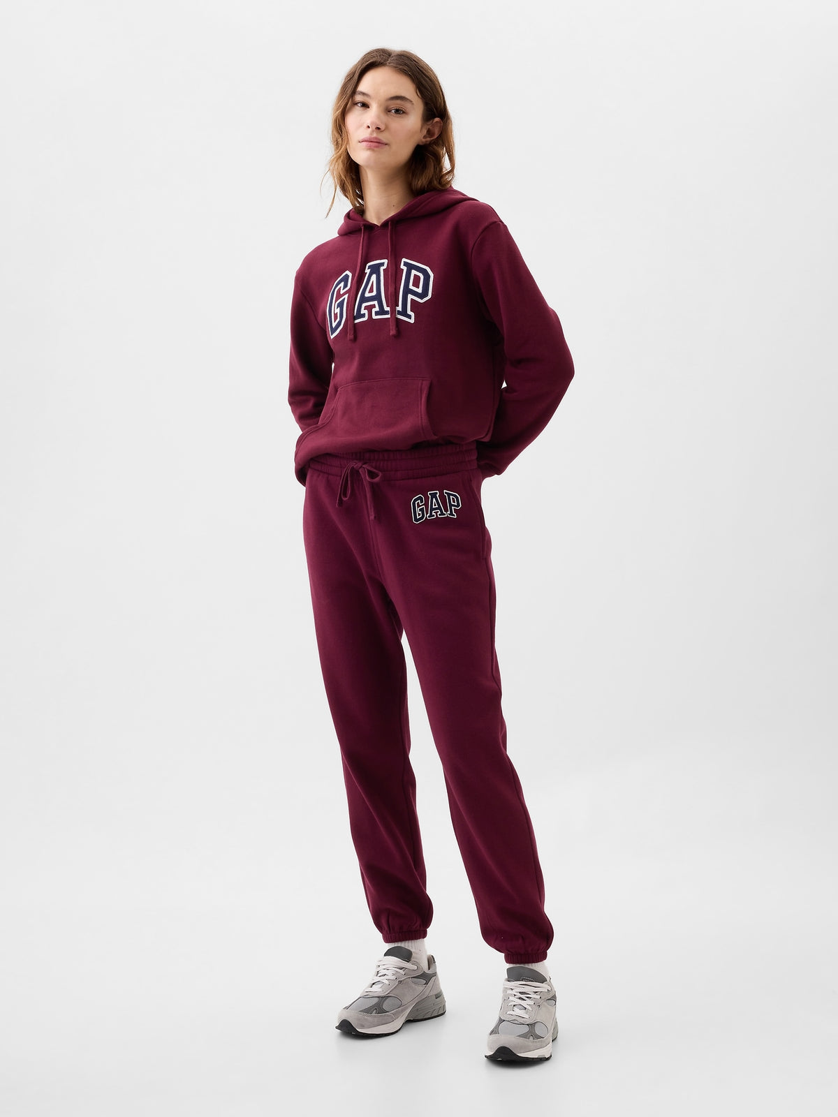 Gap Logo Joggers in ruby wine, full-length view on a model