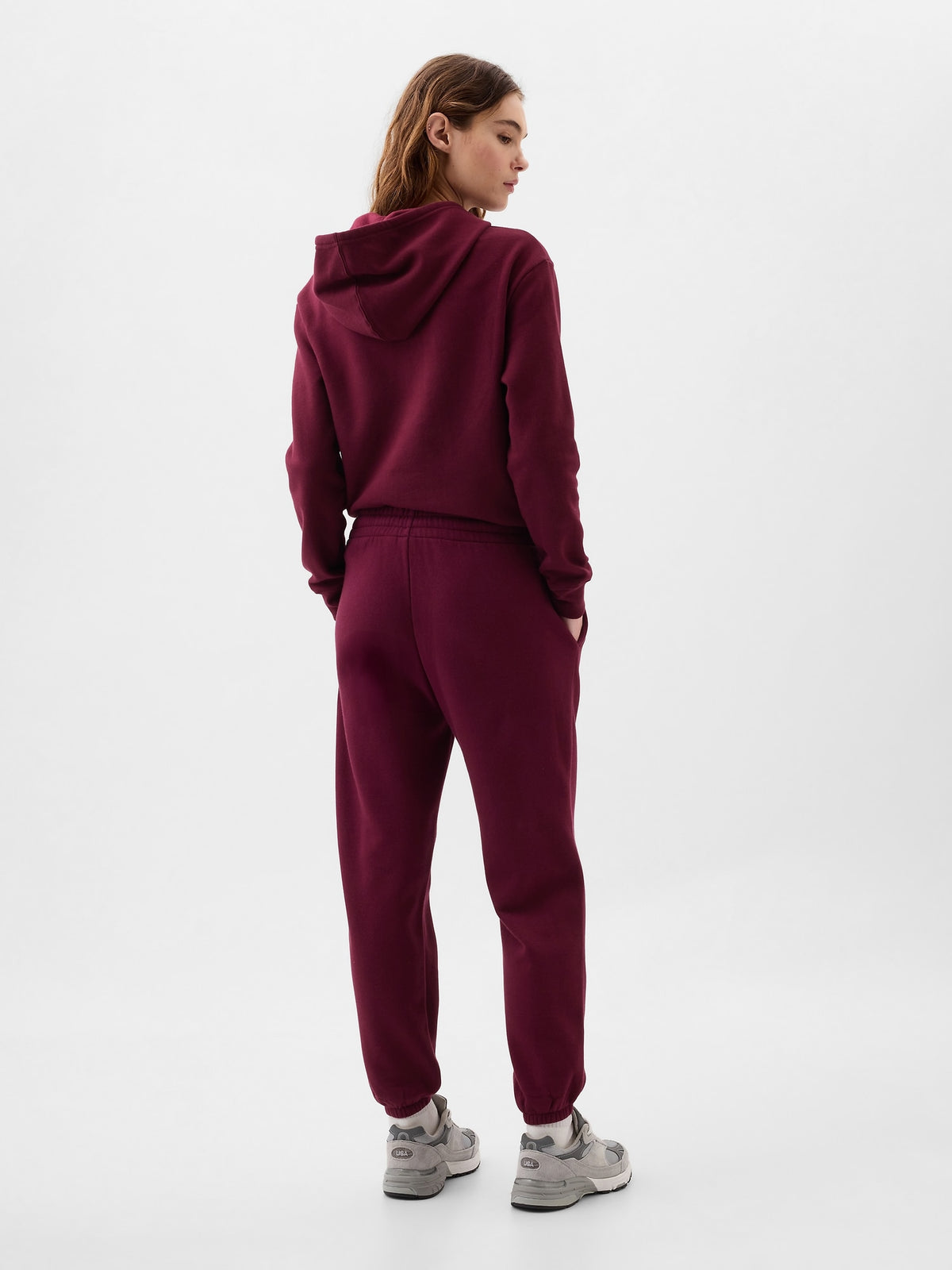 Gap Logo Joggers in ruby wine, back view on a model