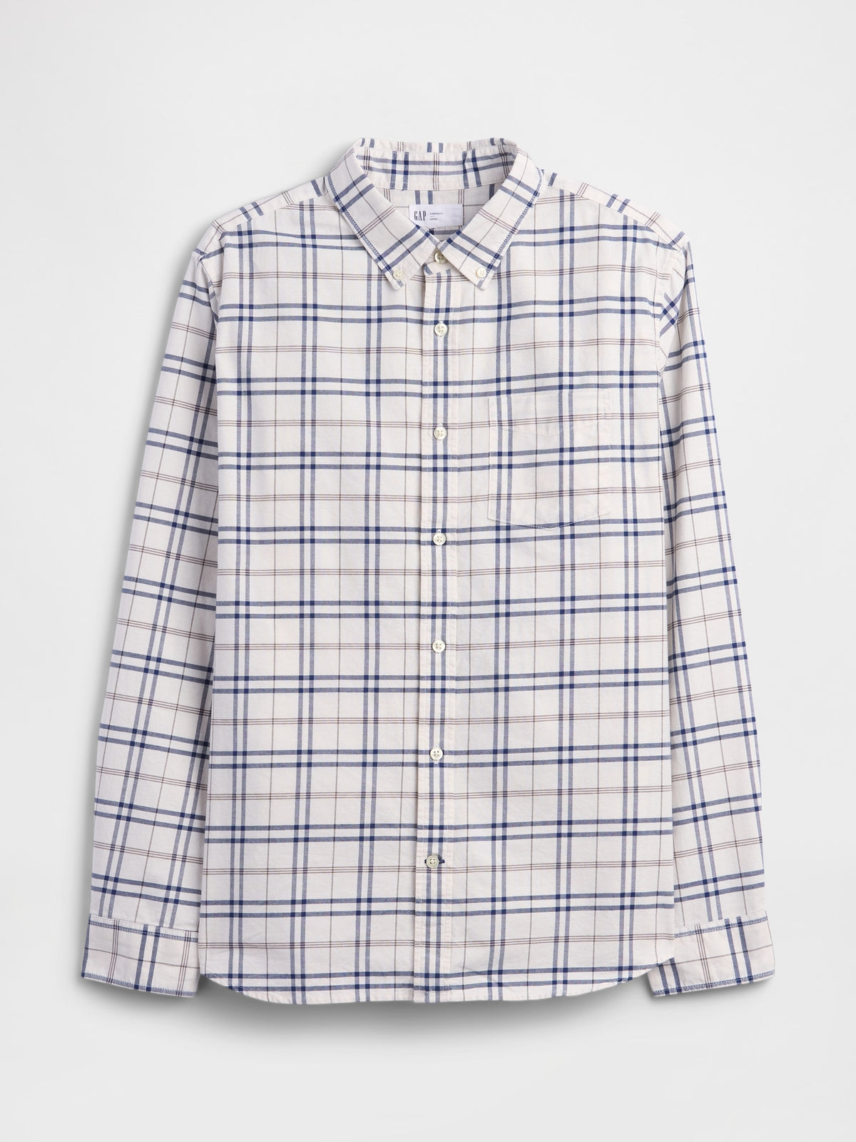 Gap Oxford Shirt in Standard Fit in White blue plaid, product-only front view