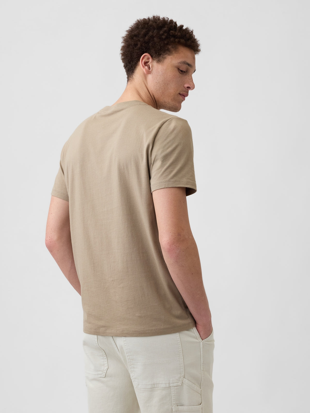 Gap Arch Logo T-shirt in BEACHWOOD, back view on a model