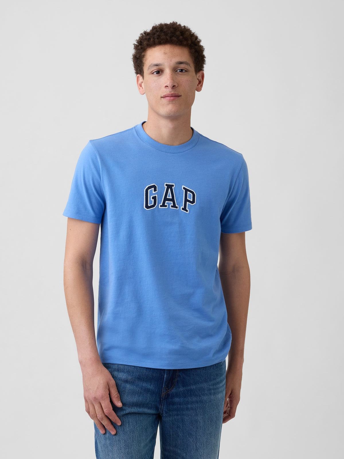 Gap Arch Logo T-shirt in cabana blue, front view on a model
