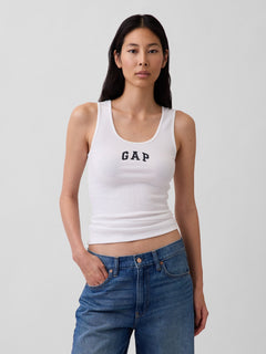 Gap Logo Ribbed Tank Top in white, front view on a model