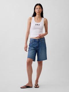 Gap Logo Ribbed Tank Top in white, full-length view on a model