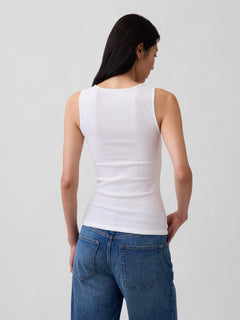 Gap Logo Ribbed Tank Top in white, back view on a model