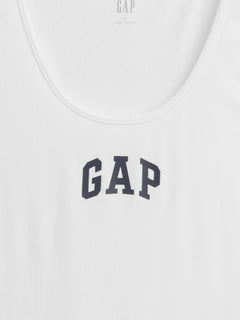 Gap Logo Ribbed Tank Top in white, neckline and logo detail