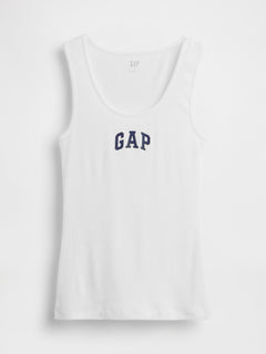 Gap Logo Ribbed Tank Top in white, product-only front view