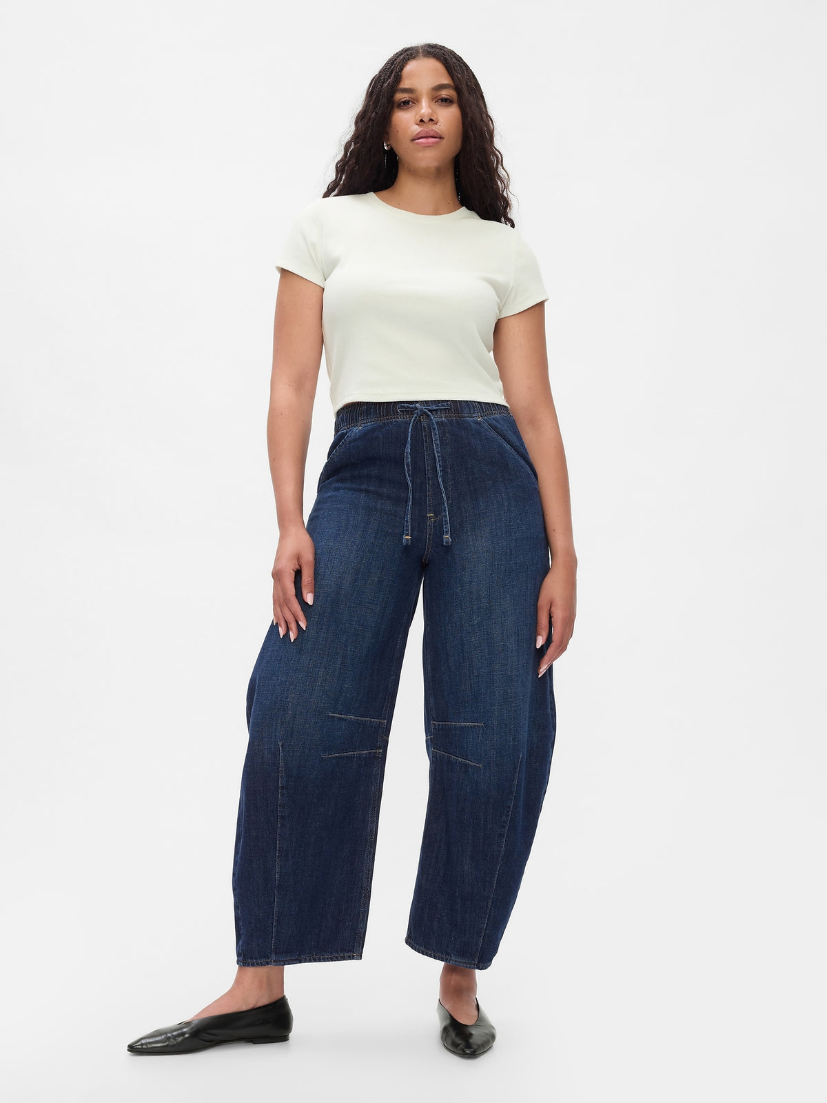 Gap Mid Rise Easy Horseshoe Jeans in Dark indigo, full-length view on a model
