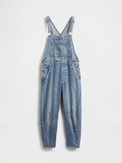 Gap UltraSoft Denim Horseshoe Overalls in Medium indigo, product-only front view
