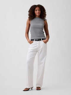 Gap Boatneck Tank Top in black and white gingham, full-length view on a model