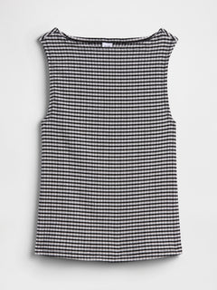 Gap Boatneck Tank Top in black and white gingham, product-only front view
