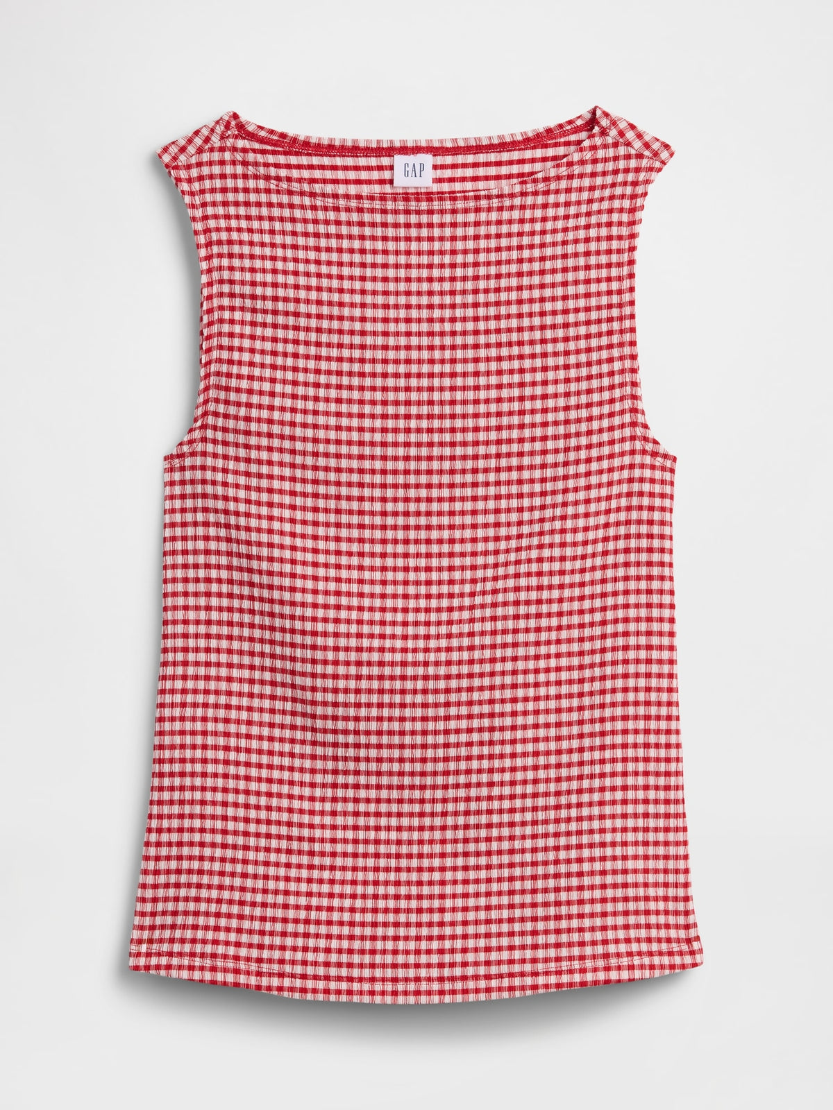 Gap Boatneck Tank Top in Red gingham, product-only front view