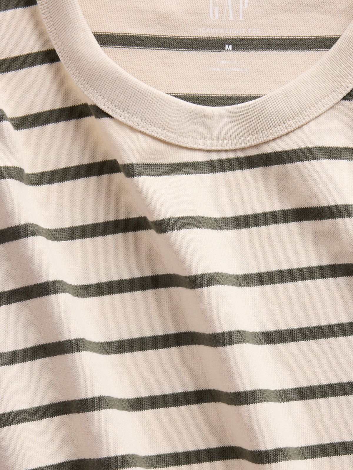 Gap Adult Heavyweight Relaxed T-Shirt in green stripe, neckline and stripe detail