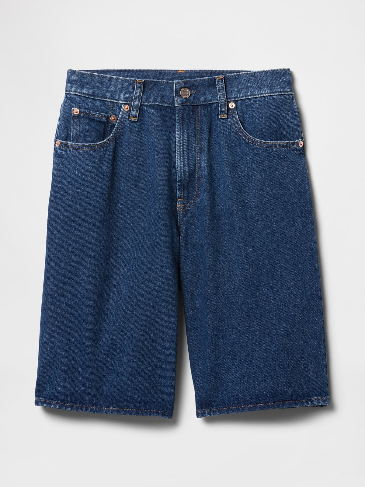 Gap 11" Mid Rise Longline Denim Shorts in Medium indigo, product-only front view